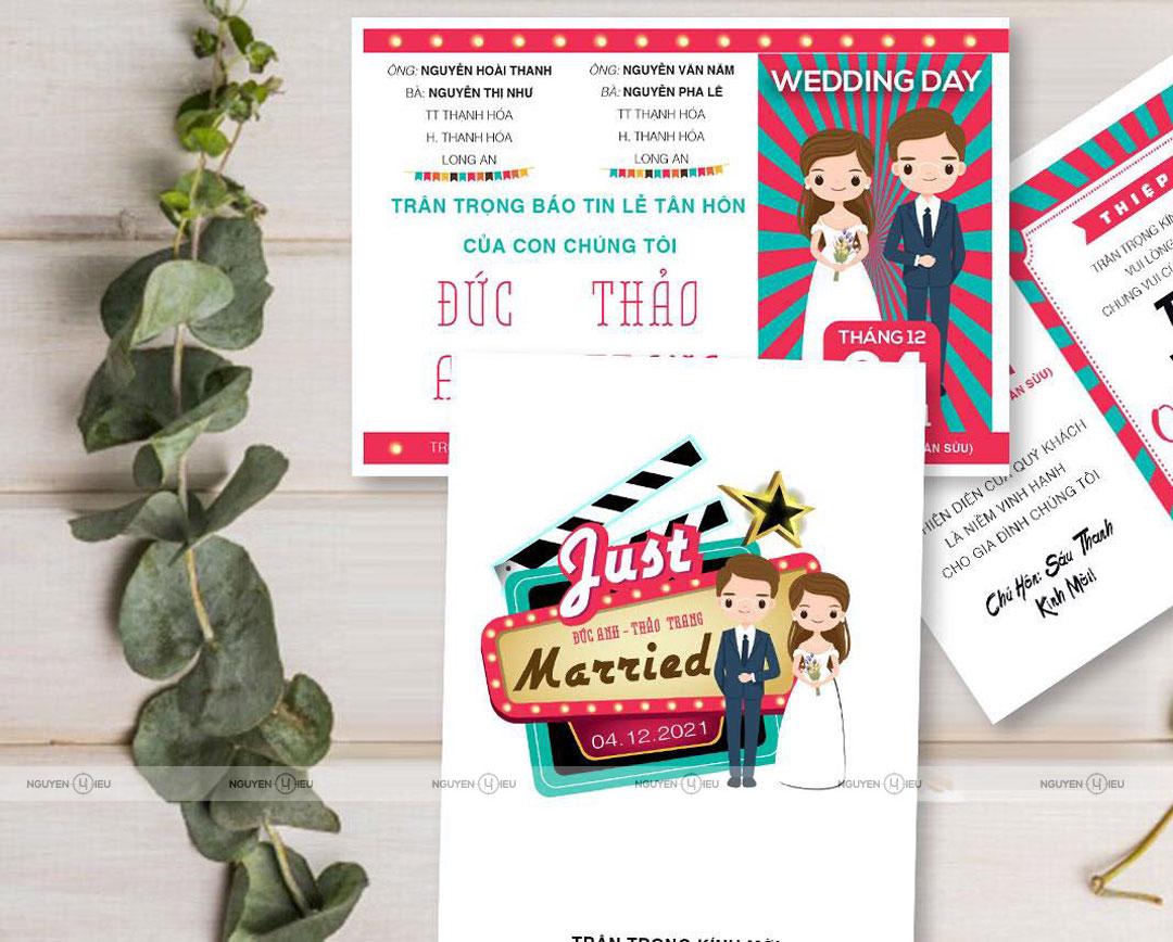 Thiệp Cưới Nguyễn Hiếu Thiết Kế Thiệp cưới chibi tone màu trắng