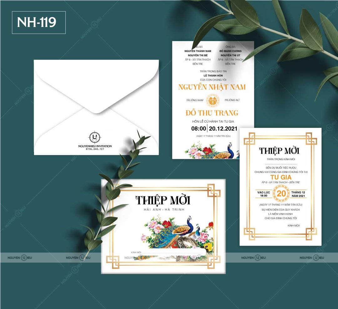 Thiệp Cưới Nguyễn Hiếu Thiết Kế Thiệp cưới chim khổng tước màu trắng