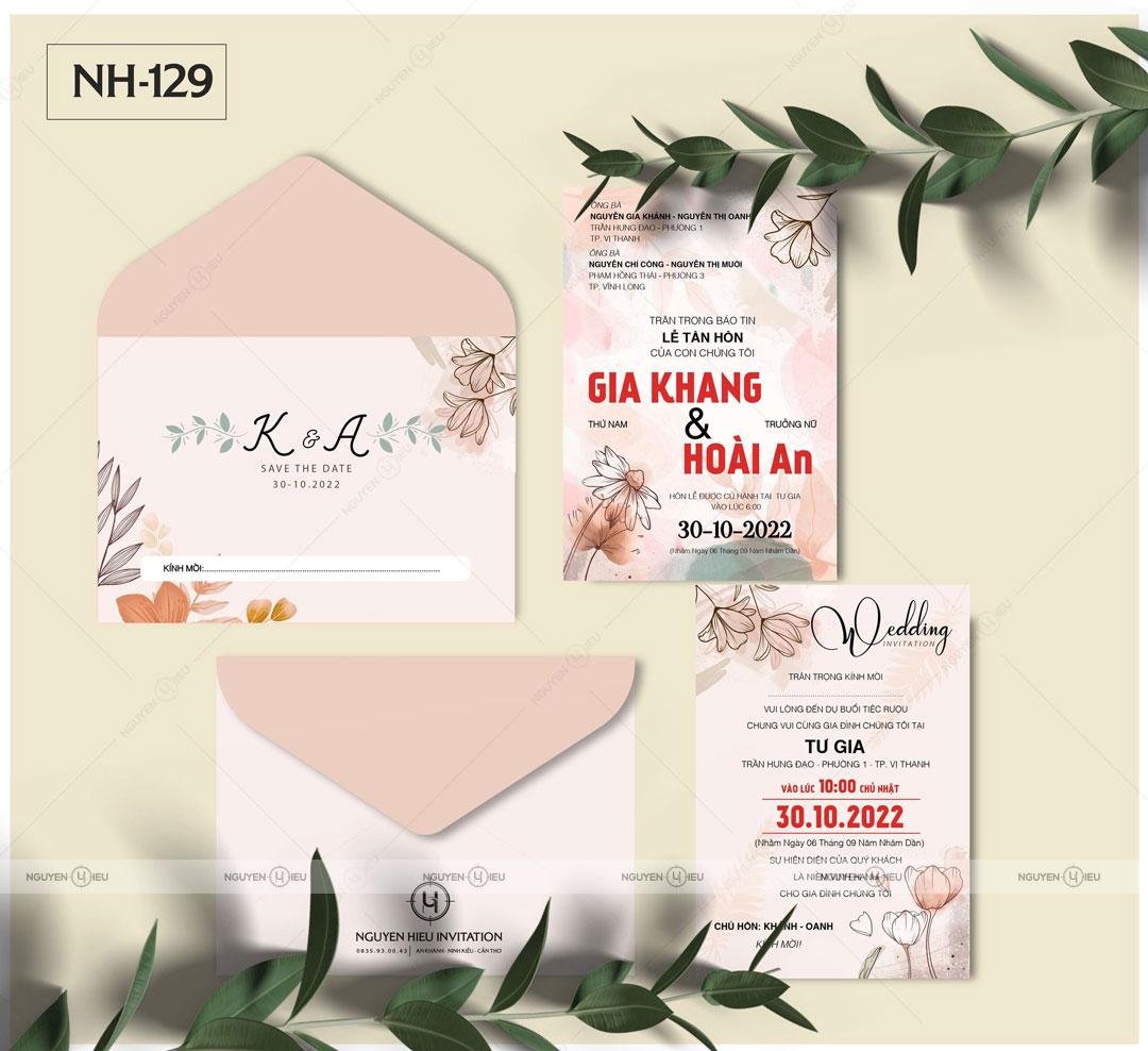 Thiệp Cưới Nguyễn Hiếu Thiết Kế Thiệp cưới họa tiết hoa lá