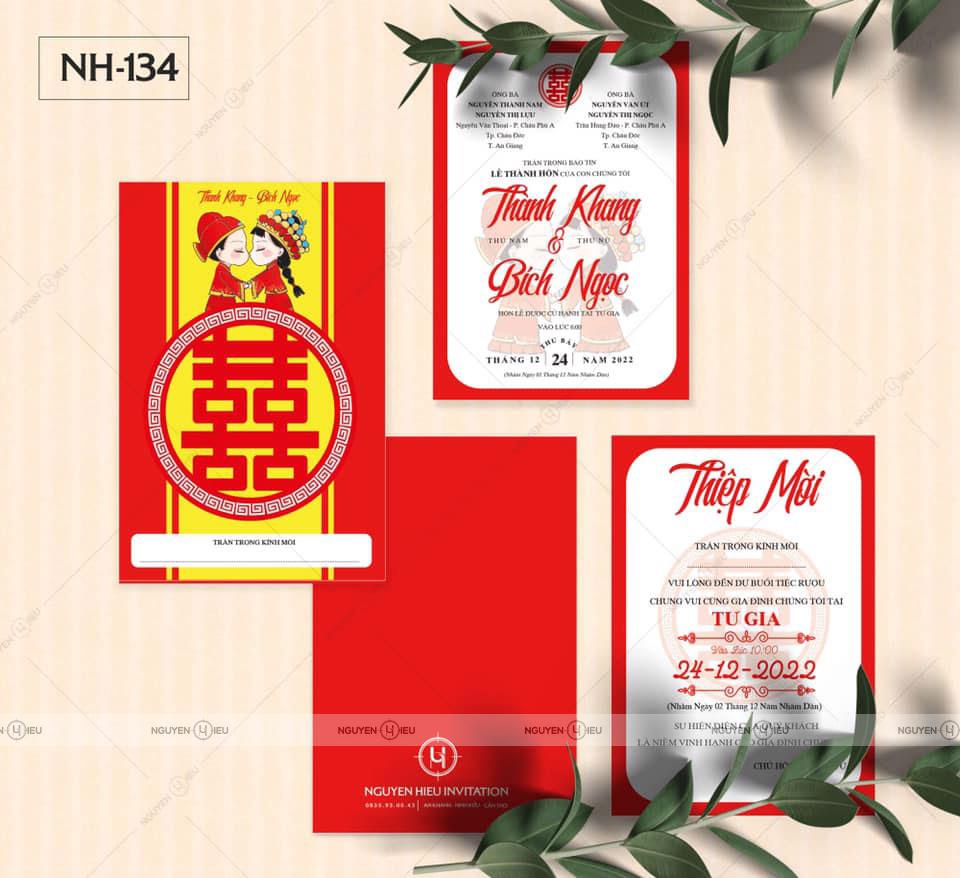 Thiệp Cưới Nguyễn Hiếu Thiết Kế Thiệp cưới màu đỏ chibi