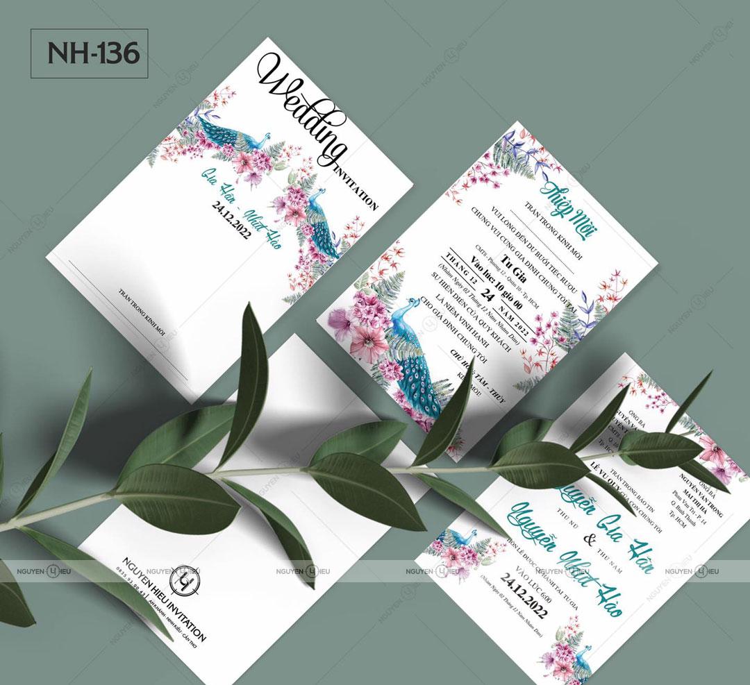 Thiệp Cưới Nguyễn Hiếu Thiết Kế Thiệp cưới chim khổng tước màu trắng