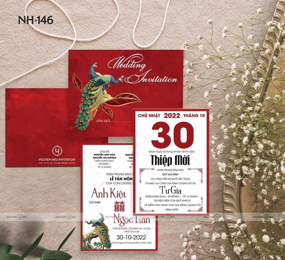 Thiệp Cưới Nguyễn Hiếu Thiết Kế Thiệp cưới màu đỏ chim khổng tước