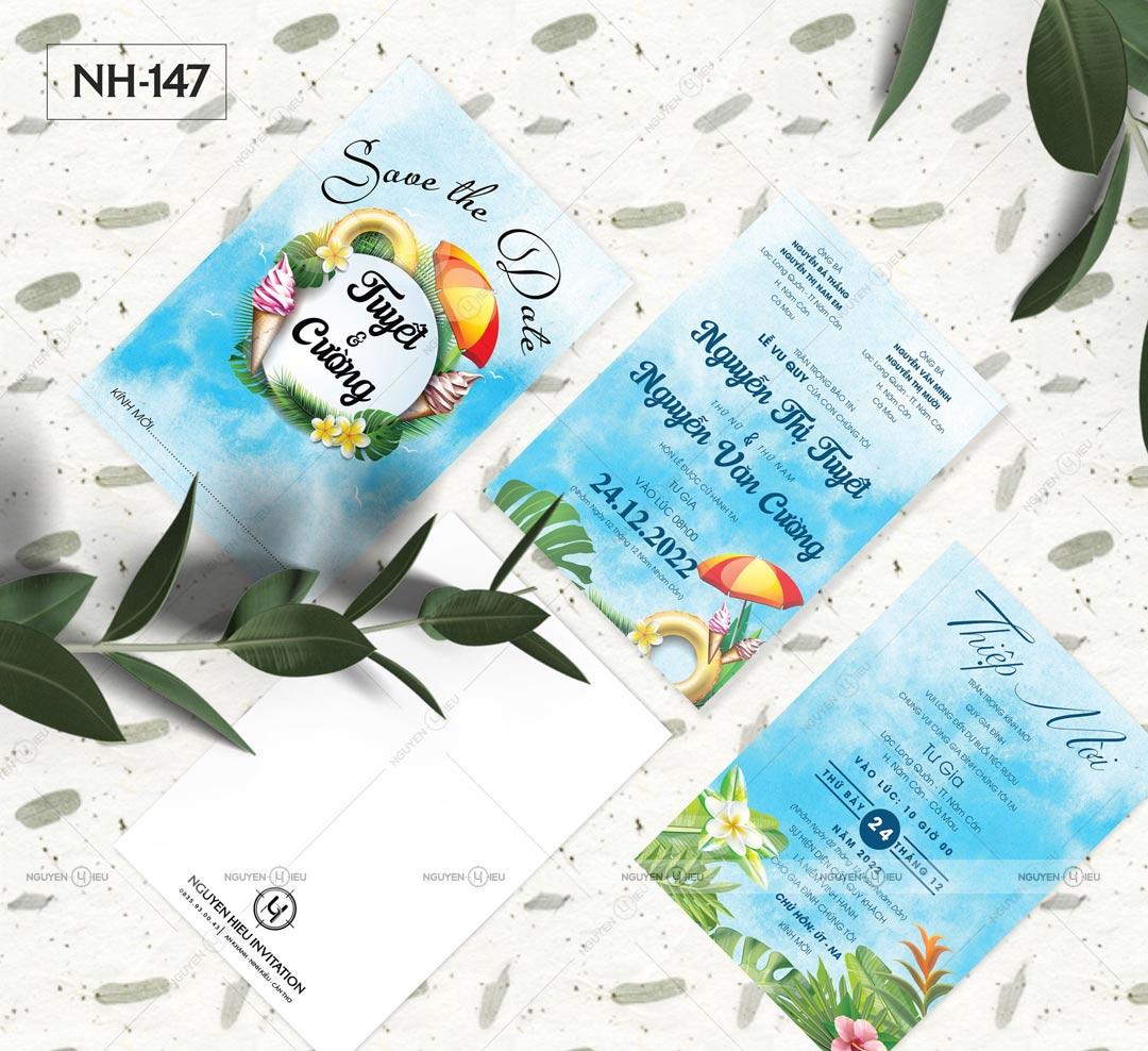 Thiệp Cưới Nguyễn Hiếu Thiết Kế Thiệp cưới biển màu xanh