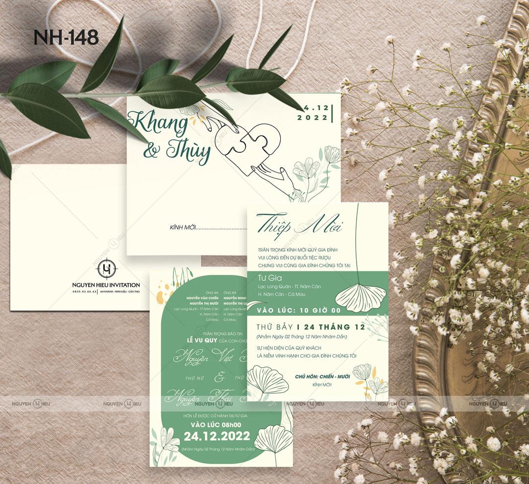 Thiệp Cưới Nguyễn Hiếu Thiết Kế Thiệp cưới hoa lá màu xanh