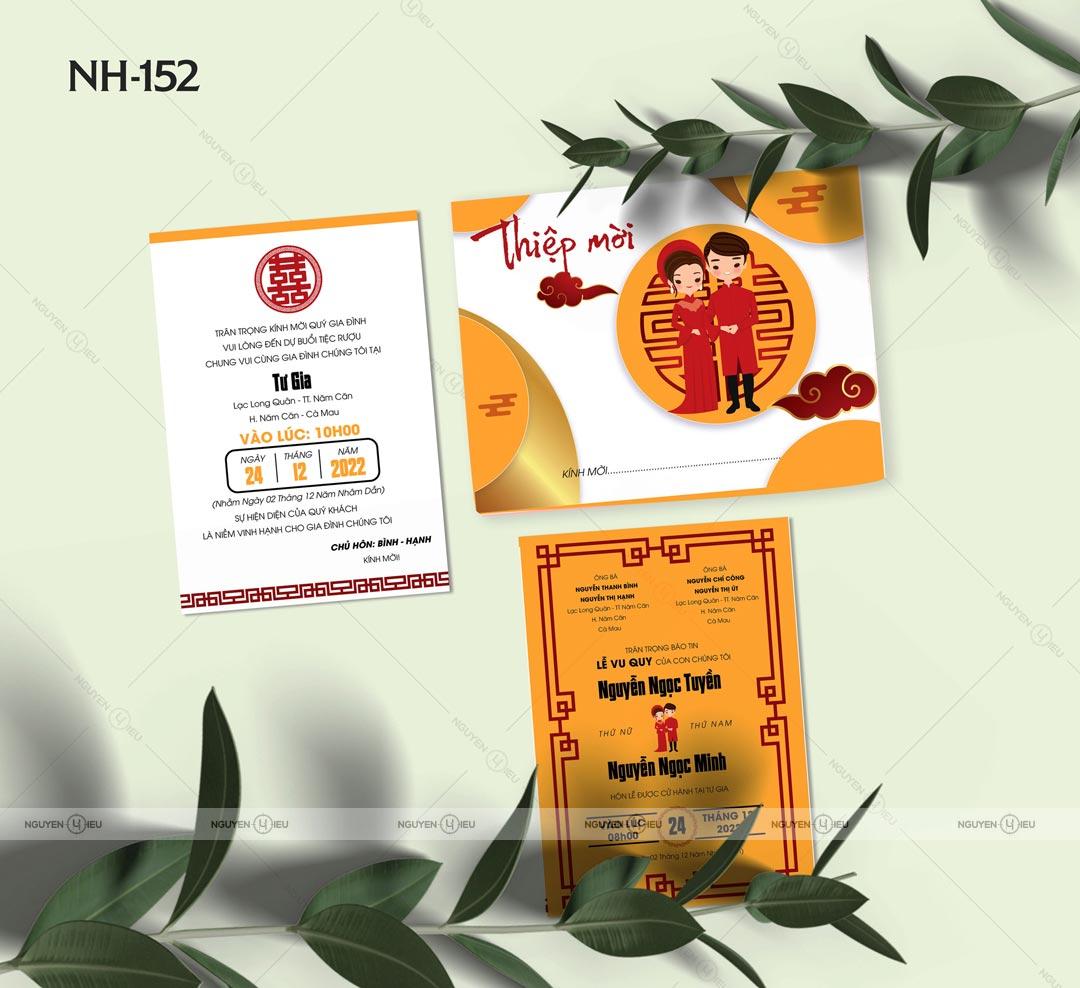 Thiệp Cưới Nguyễn Hiếu Thiết Kế Thiệp cưới chibi tone màu vàng