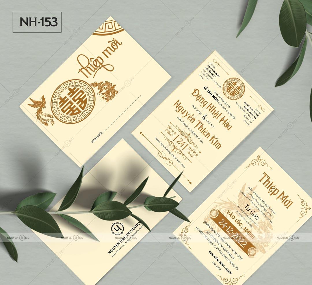 Thiệp Cưới Nguyễn Hiếu Thiết Kế Thiệp cưới màu kem rồng phụng