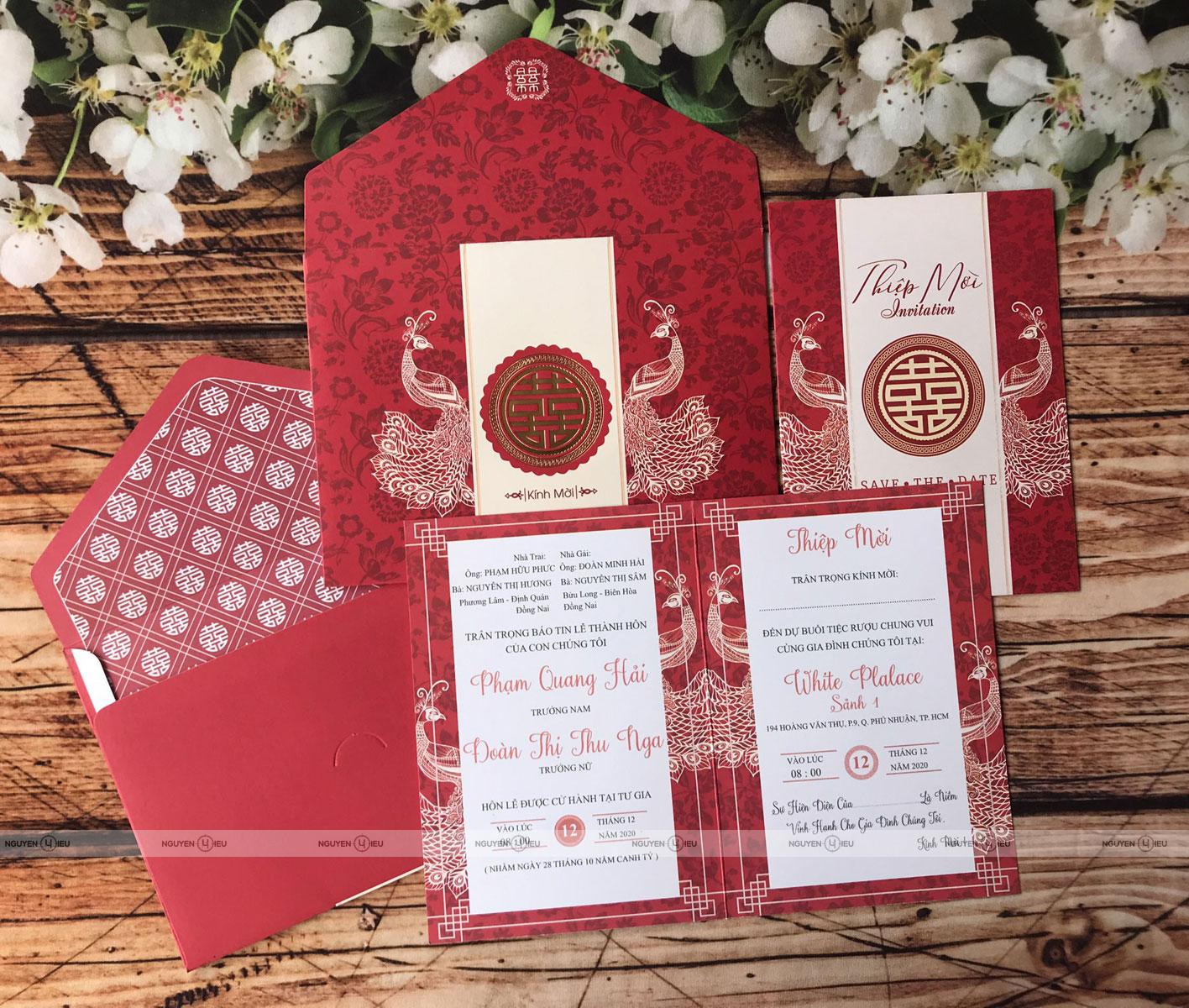 Thiệp cưới Nguyễn Hiếu Thiệp cưới khổng tước đỏ