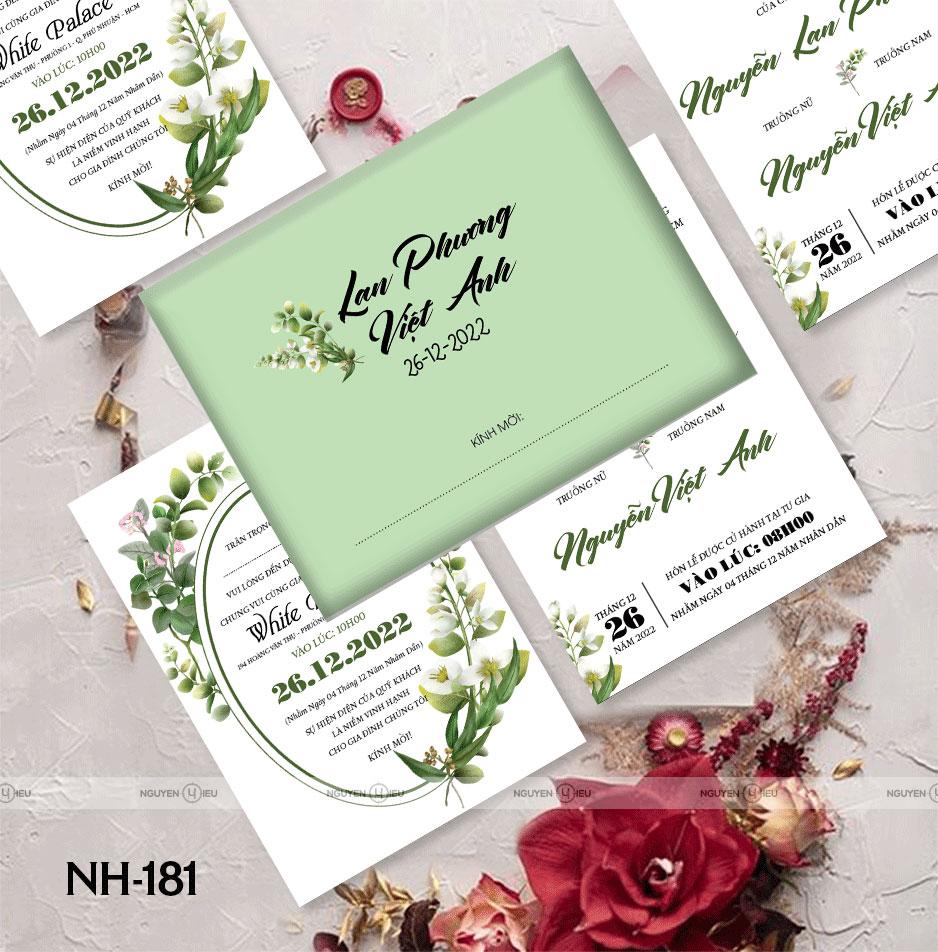 Thiệp cưới Nguyễn Hiếu thiết kế Thiệp cưới hoa lá màu xanh