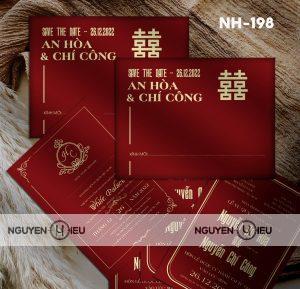 Thiệp cưới màu đỏ chữ song hỷ