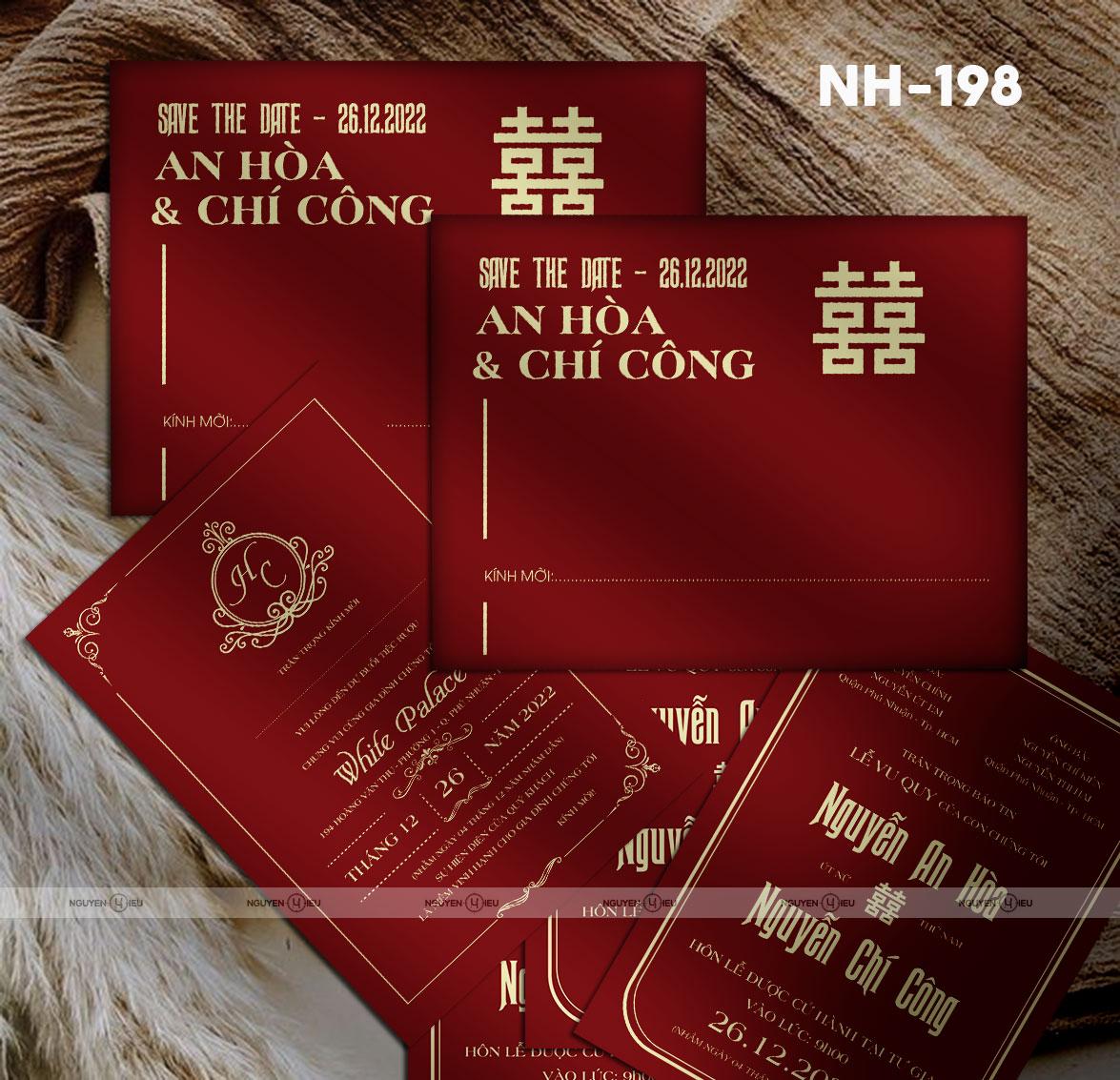 Thiệp cưới Nguyễn Hiếu thiết kế Thiệp cưới màu đỏ chữ song hỷ