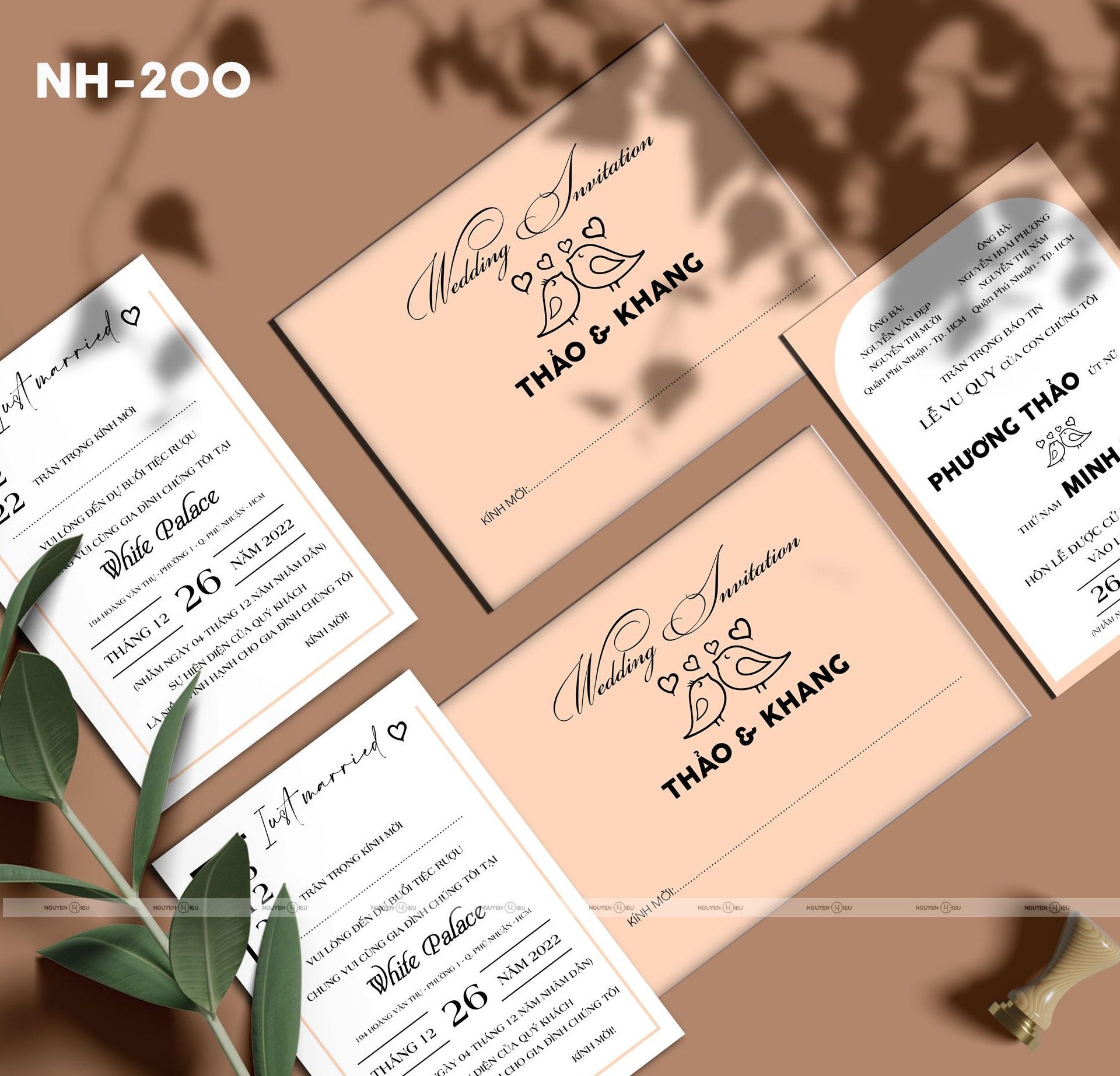 Thiệp cưới Nguyễn Hiếu thiết kế Thiệp cưới màu cam nhạt