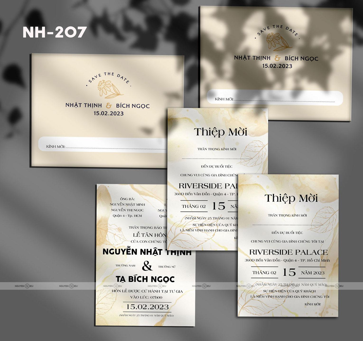 Thiệp cưới Nguyễn Hiếu thiết kế Thiệp cưới marble vàng nhạt